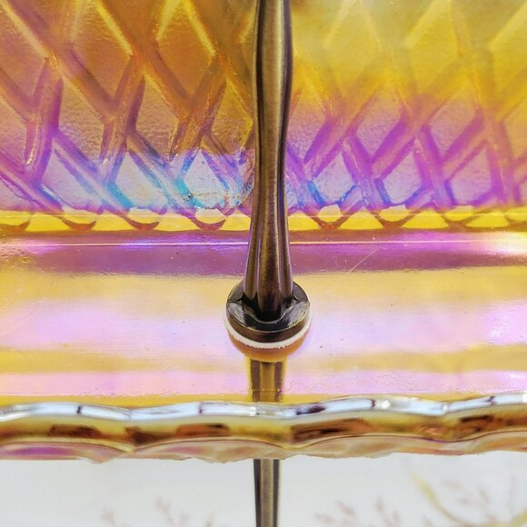 Unique Mismatched 2-Tiered Dessert Stand, Floral & Iridescent Orange Glass - Picture 9 of 16